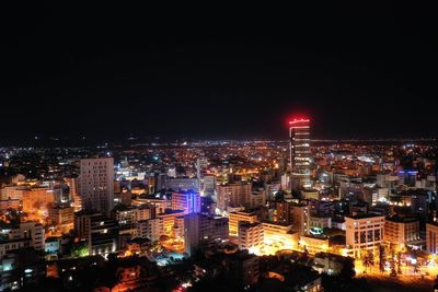 High angle view of illuminated city buildings at night 360 building nicosia cyprus 