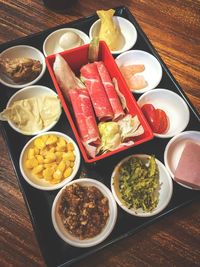 Close-up of food served on table