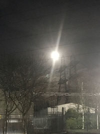 Low angle view of bare trees and building at night