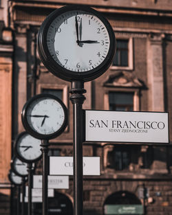 Close-up of clock on the street