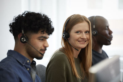 Diverse call center employees at work