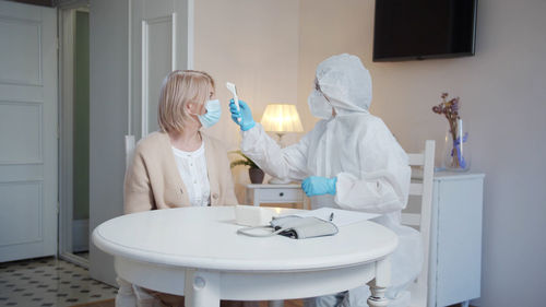 Scientist examining chemical in laboratory