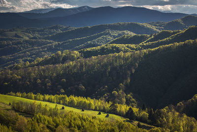 High angle view of landscape and mountains