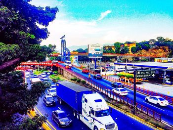 High angle view of cars on road in city