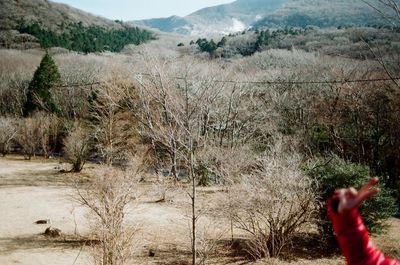 Man on landscape against mountains