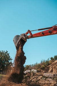 Low angle view of construction site against clear sky