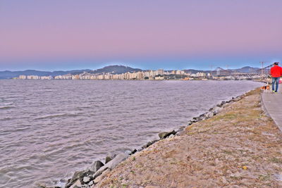 Scenic view of sea against clear sky