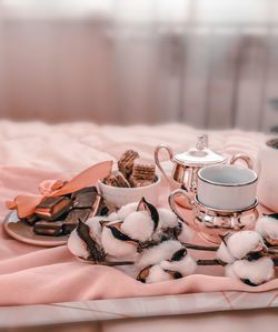 High angle view of coffee cup on table