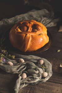 Close-up of jack o lantern on table