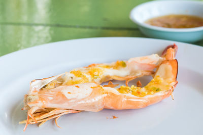 High angle view of breakfast served in plate