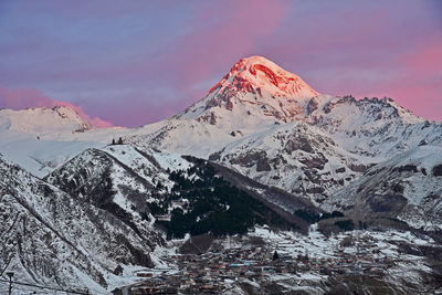 Gergeti trinity church in the morning, stepansminda georgia