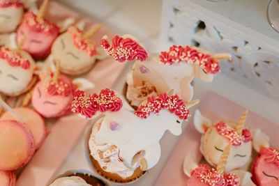 High angle view of cake on table