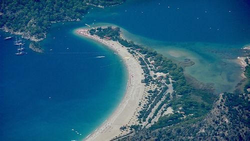 High angle view of sea seen from airplane