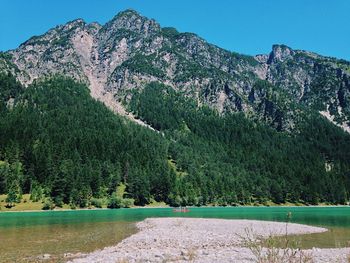 Scenic view of heiterwanger see against mountains