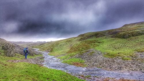 Scenic view of landscape against cloudy sky