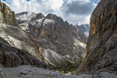 Catinaccio alpine hiking trail, italian alps dolomite, trentino, italy