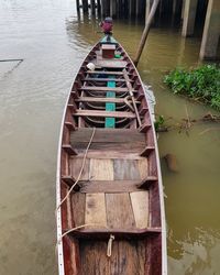High angle view of boat floating on river