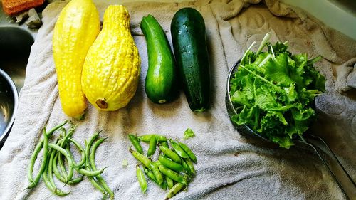 High angle view of squash and zucchini on kitchen counter