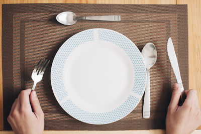 High angle view of man having food