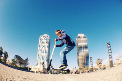 Panoramic shot of man against blue sky