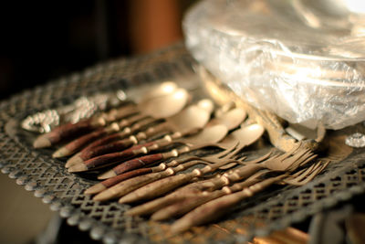 Close-up of meat on table