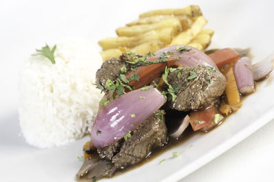 Close-up of meal served in plate