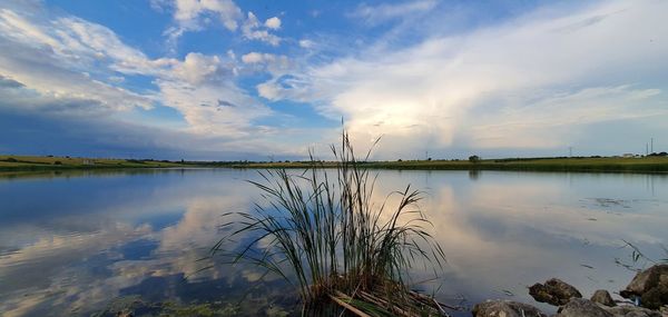 Scenic view of lake against sky