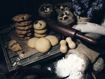 High angle view of cookies on table