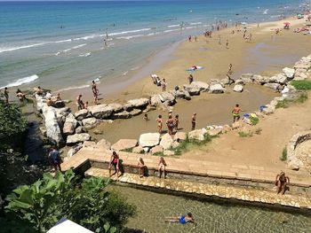 High angle view of people on beach