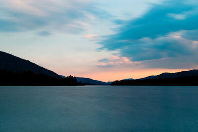 Scenic view of lake against sky during sunset