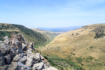 Scenic view of rocky mountains against sky