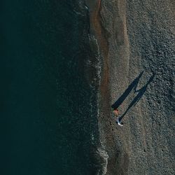 High angle view of people standing on shore at beach