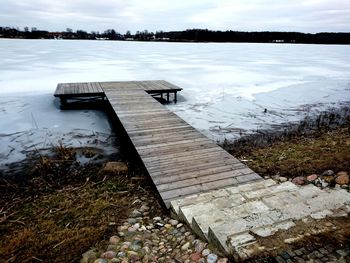 Scenic view of lake against sky during winter