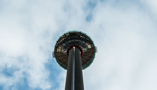 Low angle view of modern building against cloudy sky