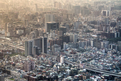 High angle view of buildings in city