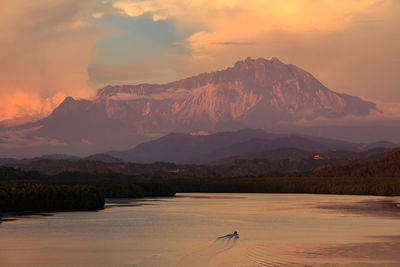 Scenic view of mountains against sky during sunset