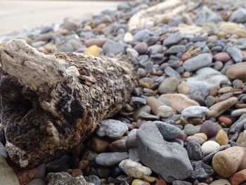 Close-up of stones on beach