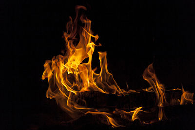 Close-up of bonfire against black background