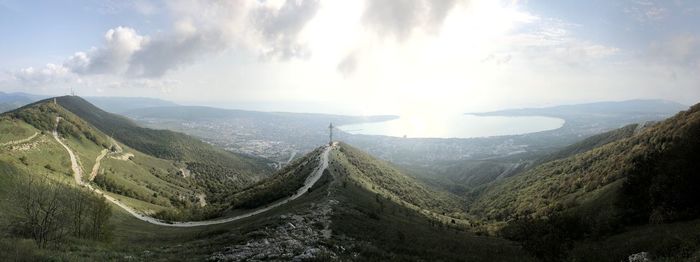 Panoramic view of mountains against sky