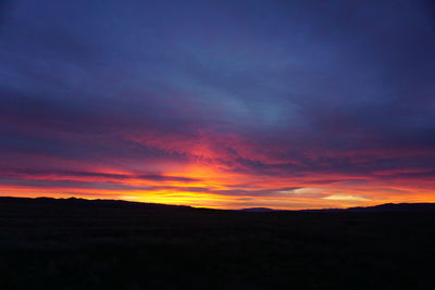 Scenic view of silhouette landscape against sky during sunset