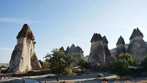 Low angle view of old ruins against clear sky