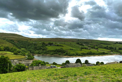Scenic view of landscape against sky  on a cloudy day near, haworth, uk