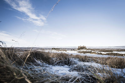 Scenic view of land against sky during winter