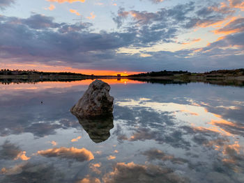 Scenic view of lake against sky during sunset