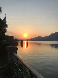 Scenic view of lake against sky during sunset