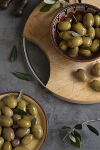 High angle view of fruits in bowl on table