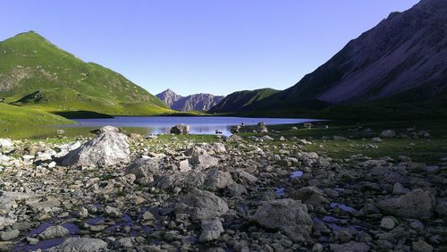 Scenic view of lake and mountains