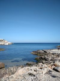 Scenic view of sea against clear sky