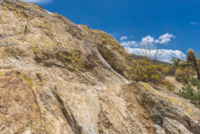 Low angle view of rock formation against sky