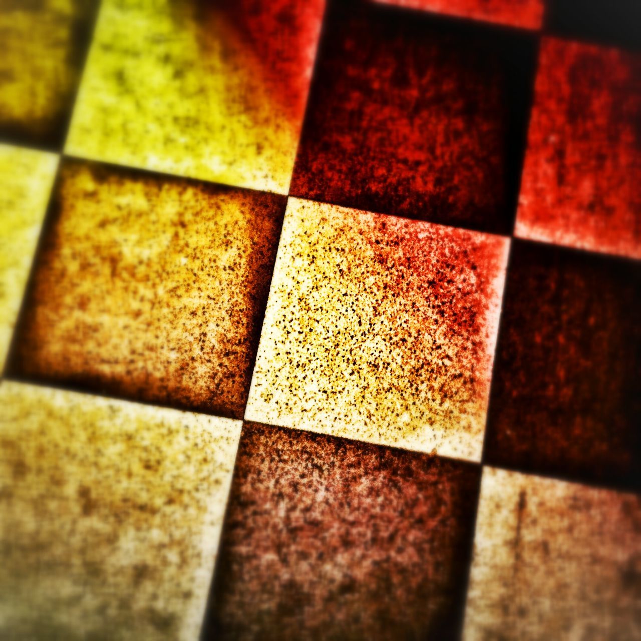 full frame, backgrounds, pattern, indoors, flooring, textured, selective focus, high angle view, close-up, tiled floor, geometric shape, floor, surface level, square shape, no people, yellow, design, paving stone, day, shape